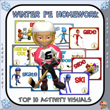 Preview of PE Homework (Winter)- Top 10 Activity Visuals- Simple Large Print Design