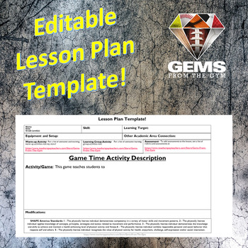 Preview of PE Lesson Plan Template - EDITABLE!