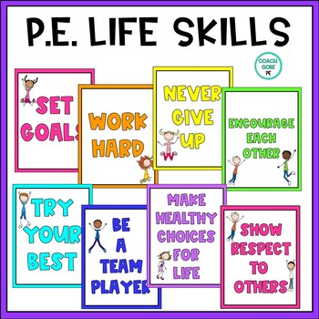 Preview of PE Life Skills | PE Bulletin Board | PE Signs and Posters | Printables