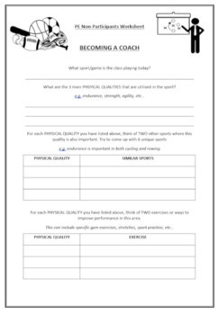 physical education pe worksheets for non participants