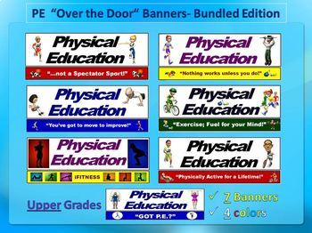 Preview of PE Over the Door Banners- Upper Grade Bundle: 7 Large Visuals
