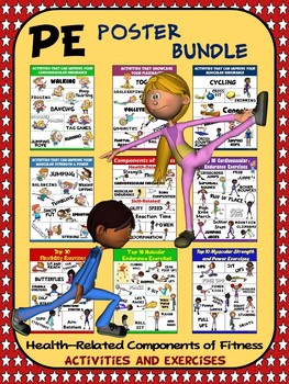 Preview of PE Poster Bundle: Health Components of Fitness- 9 Activity and Exercise Posters