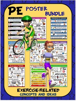 Preview of PE Poster Bundle: 9 Exercise-Related Concepts and Ideas Poster Pack