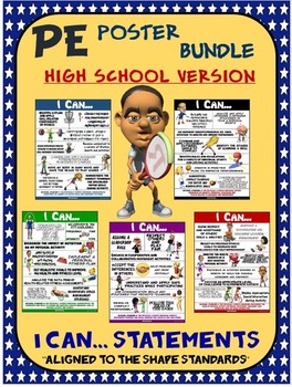 Preview of PE Poster Bundle: I Can Statements; High School Version- 5 Std Aligned Posters