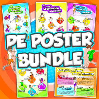 Preview of PE Poster Bundle: Locomotion, Fitness, Sport Skills, Warming Up