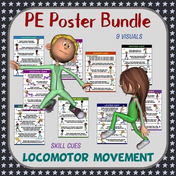 Preview of PE Poster Bundle: Locomotor Movement- 9 Movement Cue Posters