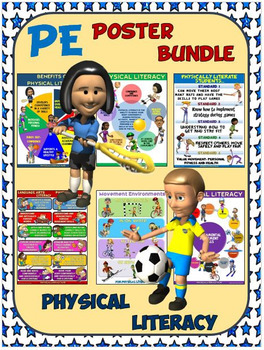 Preview of PE Poster Bundle: Physical Literacy- 6 Poster Package