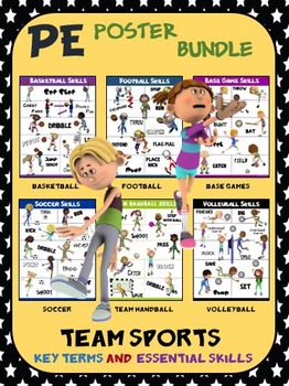 Preview of PE Poster Bundle: Team Sports- 6 Sport Skill and 6 Sport Term Posters