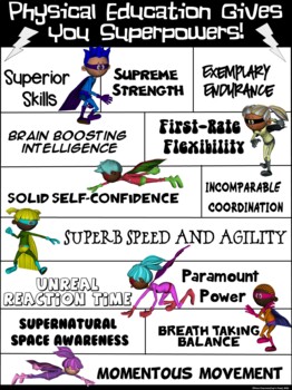 pe poster physical education powers super gives power posters health quotes activities google elementary superhero lessons rules expectations board boards