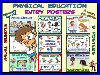 Preview of Physical Education Entry Posters-  9 Poster Bundle