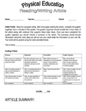 PE Reading Writing Assignment with Graphic Organizer
