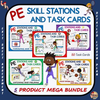 Preview of PE Skill Stations and Task Cards- 5 Set Mega Bundle