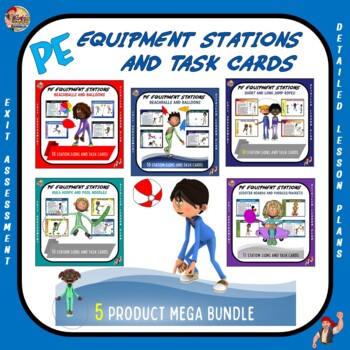 Preview of PE Equipment Stations and Task Cards- 5 Set Mega-Bundle