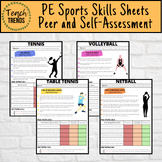 PE Sports Skills Sheets Peer & Self Assessment Worksheets