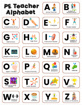 Preview of PE TEACHER ALPHABET (8x10” FREEBIE)