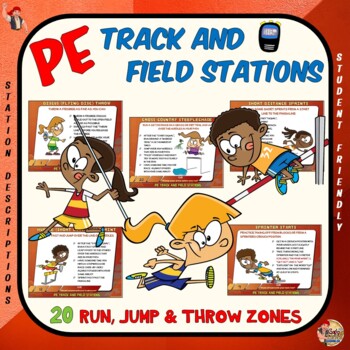 Preview of PE Track and Field Stations- 20 Run, Jump and Throw Zones