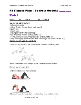 Preview of PE WORKOUT LESSON PLANS - (all grades)