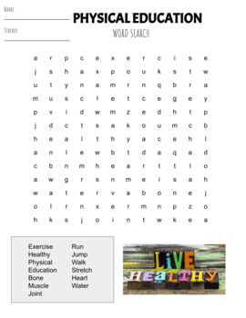 Preview of PE Word Search - K-6 Physical Education Word Search