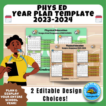 Preview of PE Year Plan Editable Template - 2023-2024 Year At A Glance