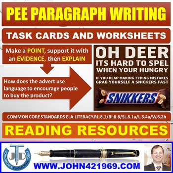 Preview of PEE PARAGRAPH TASK CARDS AND WORKSHEETS