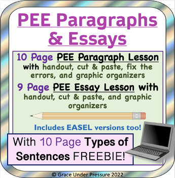 Preview of PEE Paragraph Writing & 5 Paragraph Essay Bundle with Types of Sentences FREEBIE