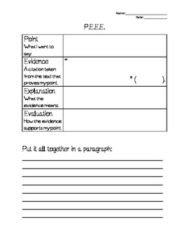 P.E.E.E. Worksheet for Building Paragraphs With Text-Based Evidence