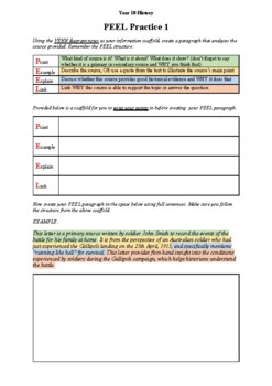 Preview of PEEL Paragraph Practice for Year 9/10 History