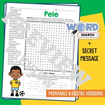 Preview of PELÉ Word Search Puzzle Activity Vocabulary Worksheet Secret Message