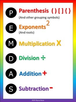 Preview of PEMDAS Acronym Posters - Rainbow Colors