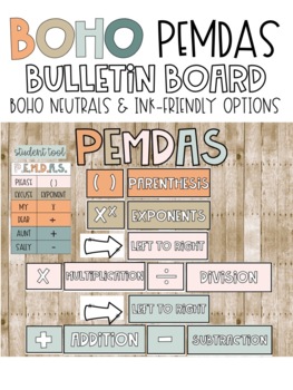 Preview of PEMDAS Bulletin Board & Student Tool - Boho