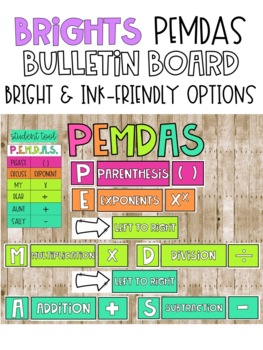 Preview of PEMDAS Bulletin Board & Student Tool - Brights