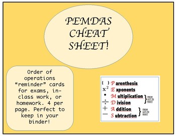 Preview of PEMDAS/Order of Operations Guided Notes Cards