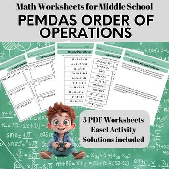 Preview of PEMDAS: Order of Operations - Middle School Math Worksheets for Homework, Tests