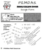 PEMDAS Order of Operations Riddle Escape Room Activity (Go