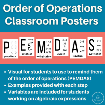 Preview of PEMDAS Poster | Order of Operations Poster | Math Decor | Black and White Decor