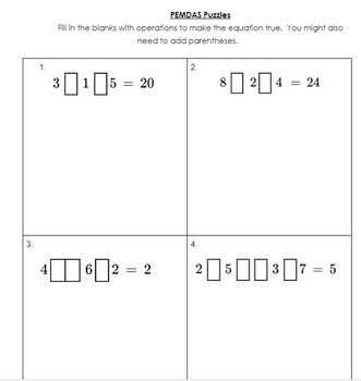 Preview of PEMDAS Puzzles - Order of Operations