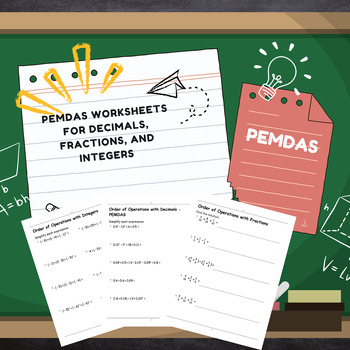 Preview of PEMDAS Worksheets with Answer Key for Decimals, Fractions, and Integers