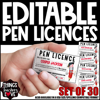 Preview of EDITABLE Pen Licences, Unique Barcodes, No Expiry Dates, Set of 30 (AUS/NZ/UK)