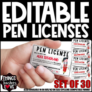 Preview of EDITABLE Pen Licenses, Unique Barcodes, No Expiry Dates, Set of 30 (USA)