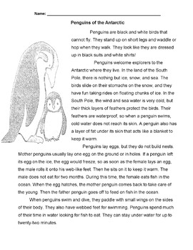 Preview of Animal: PENGUINS of ANTARCTIC Read in Science +10 Multiple Choice Comprehension