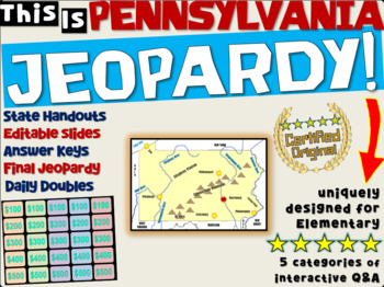 Preview of PENNSYLVANIA STATE JEOPARDY GAME! handouts, answer keys, interactive game board