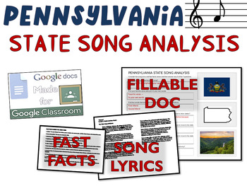 Preview of PENNSYLVANIA State Song Analysis: fillable boxes, lyrics, analysis, & fast facts