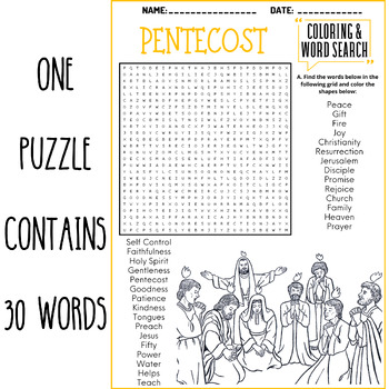 PENTECOST coloring & word search puzzle worksheets activities | TPT