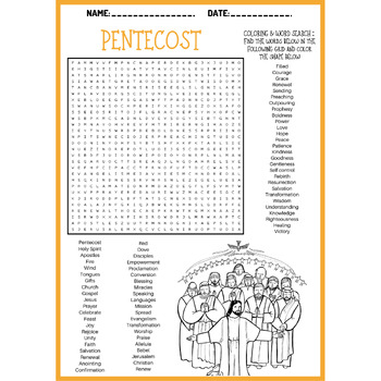 PENTECOST coloring & word search puzzle worksheets activities | TPT