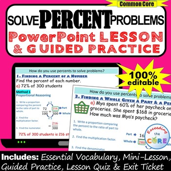 Preview of PERCENT PROBLEMS PowerPoint Lesson & Guided Practice | Distance Learning