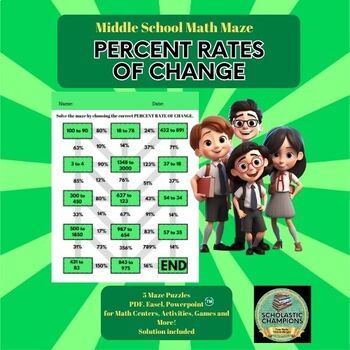 Preview of PERCENT RATES OF CHANGE * Math Maze Puzzle * Middle School Math