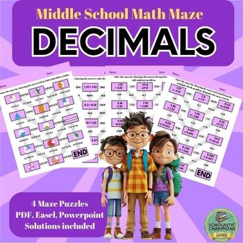 Preview of DECIMALS * Math Maze Puzzle * Middle School Math