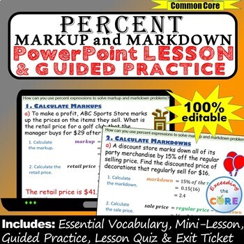 Preview of PERCENT MARKUP AND MARKDOWN PowerPoint Lesson AND Guided Practice - DIGITAL