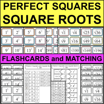 Preview of PERFECT SQUARES & SQUARE ROOTS 1-400 Differentiated Sort Matching Flashcards