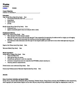 Preview of PERFORMING ARTS RESUME OUTLINE AND SAMPLE